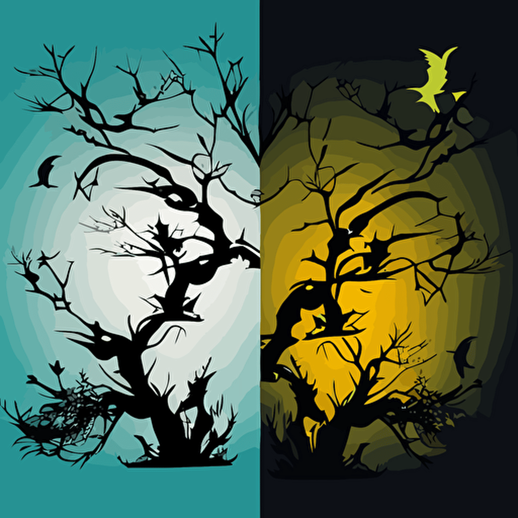 set of corners branches trees night horror vector two color white background