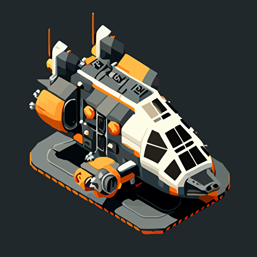 space vessel, vector, simple, minimalistic, isometric, orange and grey, black background