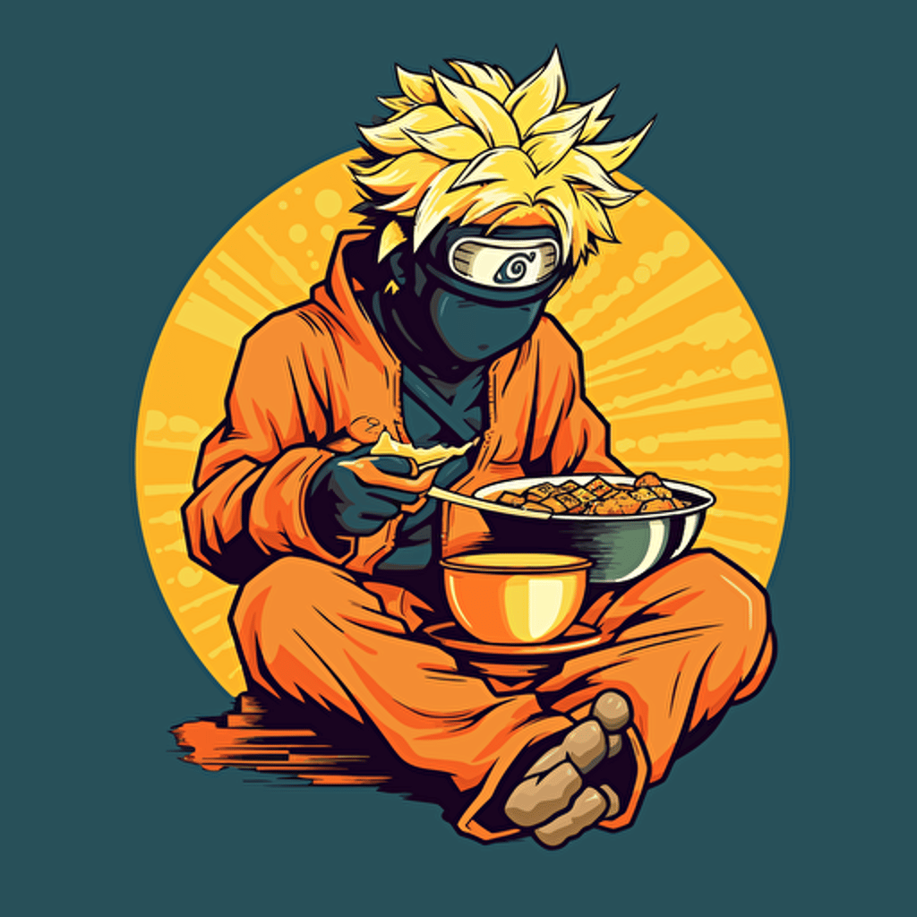 clean minmial naruto eating ramen in vector art style