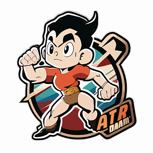 full-color cartoon logos of astro boy, flat vector, sticker with white border