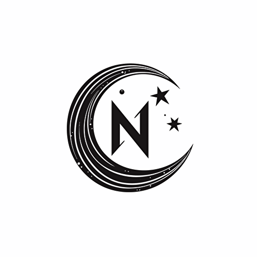 modern simplistic pictorial logo of stunning crescent moon in between letter 'N' and letter 'X', black vector, white background