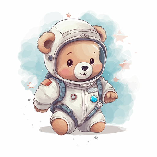 cute teddy like astronaut, vector, pastel color, white background