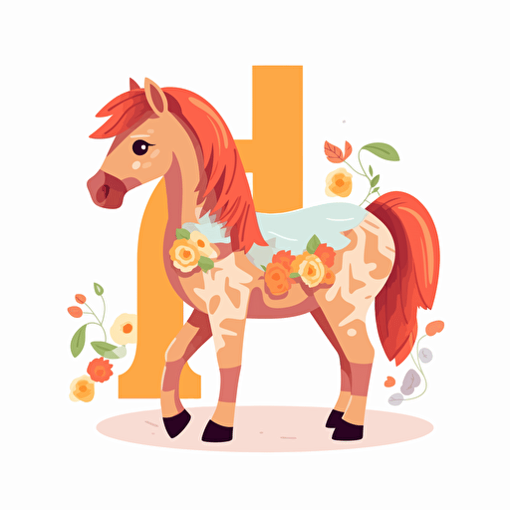 cute horse with letter, simple vector flat illustration, white background