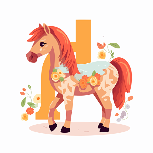 Cute horse with letter, vector illustration