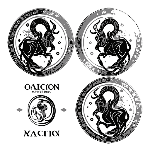 set of black and white zodiac sign capricorn logo for vectors, white background