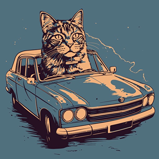 vector art style, cat driving a Toyota, in the style of Michael Parks
