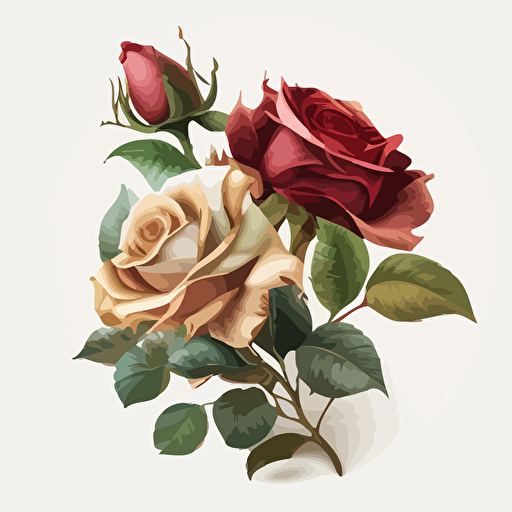 roses, vector, white background