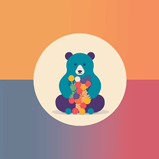 minimalist logo design of a futuristic bear surrounded by candies, vector art