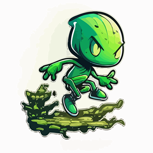 green alien doing parkour, Sticker, Adorable, Saturated Colors, Gothic, Contour, Vector, White Background, Detailed