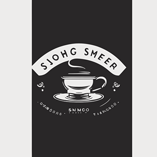 Luxury, no person, vector, simple, minimalistic coffee home brewing shop logo with a word "SMUG", espresso cup, black and white, white background