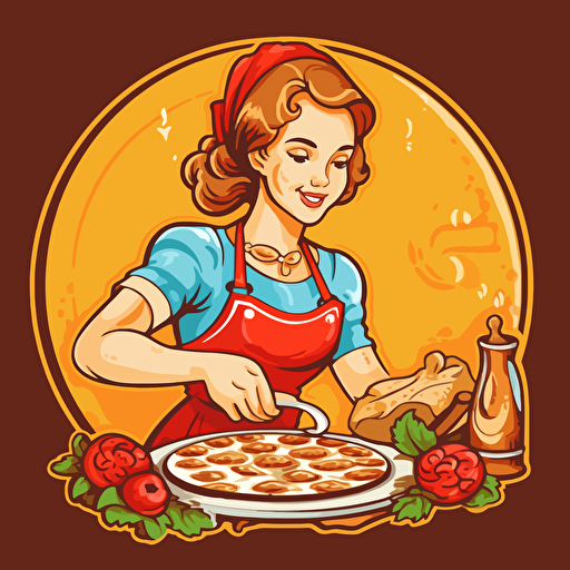 a vector art illustration logo of a ukrainian girl making pizza, no text