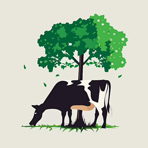 a cow vector looking for te side, eating a cor tree