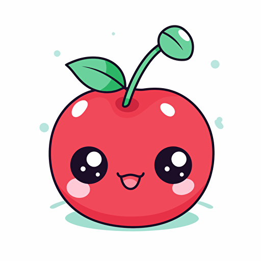 Kawaii cherry, flat, 2D, vector, 16 colors, white background, in anime chibi style