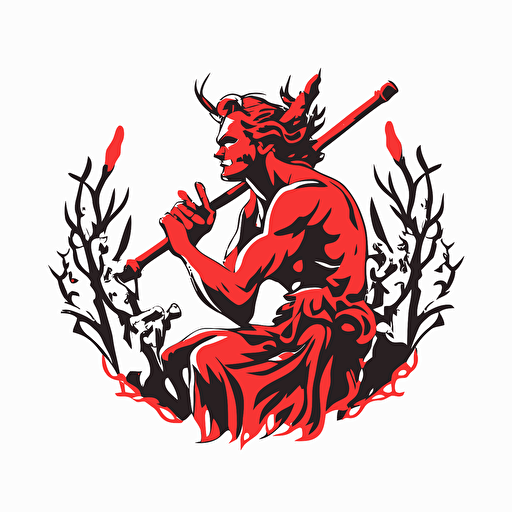 faun playing the flute with a band, vector logo, vector art, emblem, simple cartoon, 2d, no text, white background