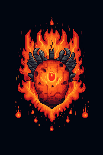 flat vector 8 bit atari pixel art style, anatomical heart on fire, sacred heart, flames
