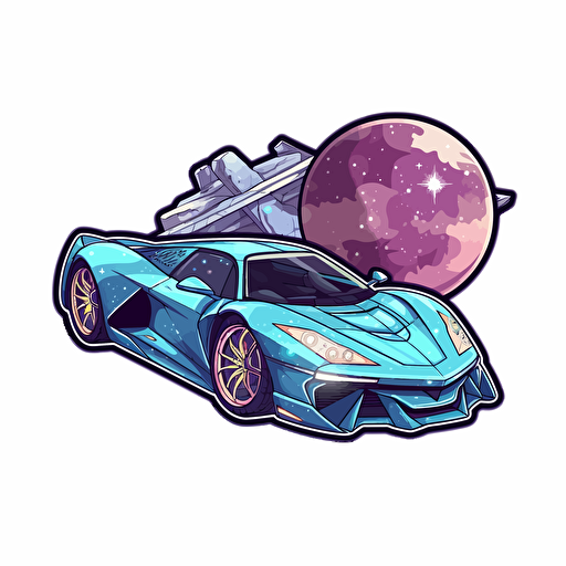 sports car pulling up to a diamond planet sticker style Vvector