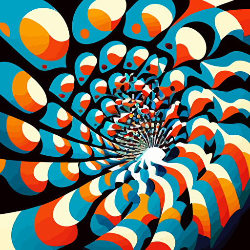 circular spiral optical illustion by Kazumasa Nagai , flat colors, 2d vector art, comic book style