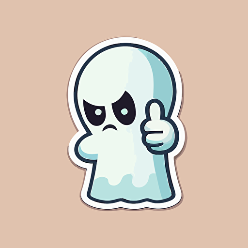Very cute ghost thumbs down pixar style, 2d flat design, vector, cut sticker