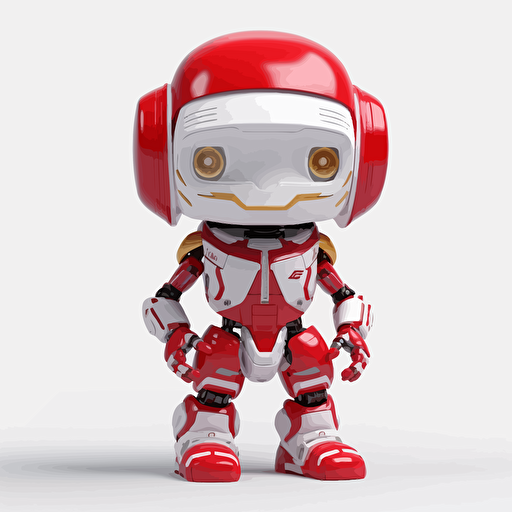 a vector picture in Unreal Engine of a funny robot funko pop dressed in Arsenal soccer colors clothes, white background for a clean, minimalist design
