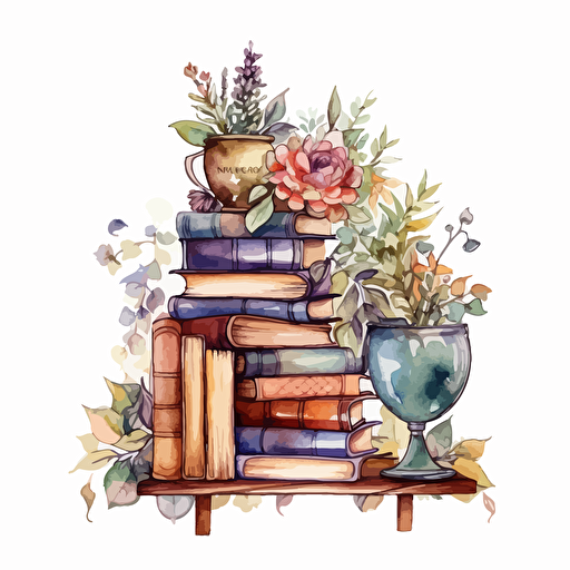 watercolor vector illustration boho library sticker white background