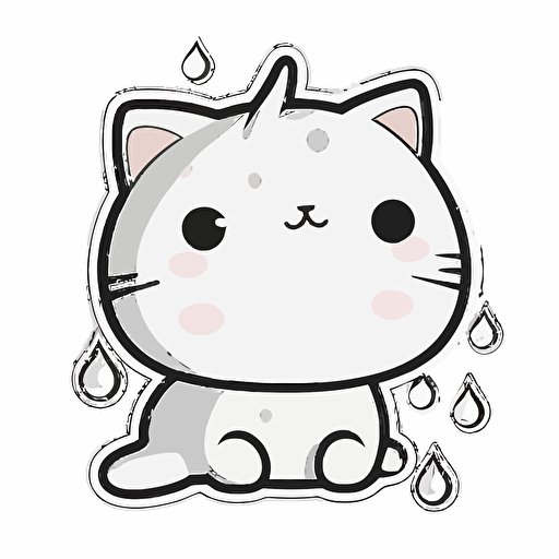 kawaii cat, sticker, vector, white background, contour, cartoon style