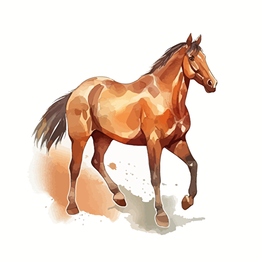 horse, detailed, cartoon style, 2d watercolor clipart vector, creative and imaginative, hd, white background