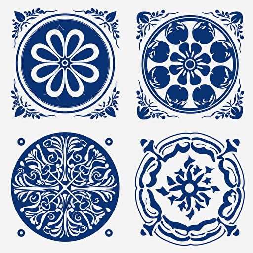 4 different ottoman luck symbol drawing dark blue and white vector design , white backgroun v5.1