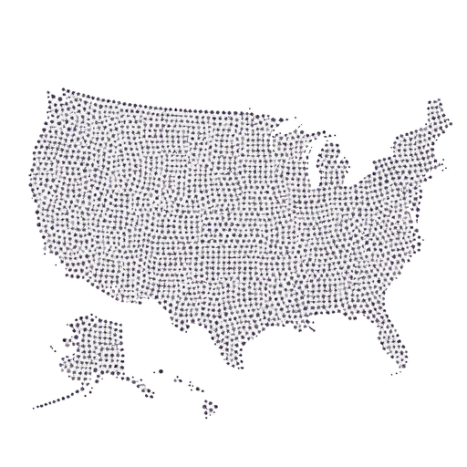 simply north american map made up of tiny dots. All dots are the same color. White Background. Vector Image.