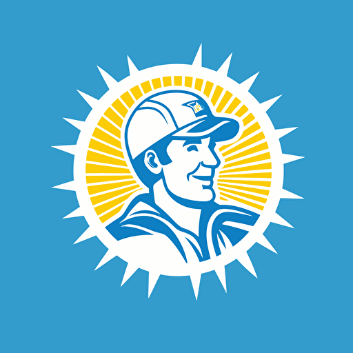 manufacturing company logo, sunshine related, vector illustration, mainly blue, white background