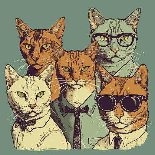 vector art style, various cats, in the style of Michael Parks