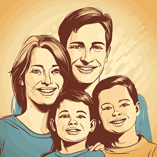 family of 4, smiling, vector