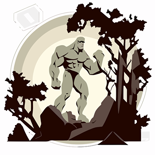 golem in trees and rocks, vector logo, vector art, emblem, simple cartoon, 2d, no text, white background