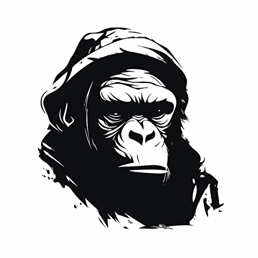koba from planet of the apes, vector art logo, minimalistic, simplistic, illustrated logo, white background, black color logo, Graffiti style, flat 2d