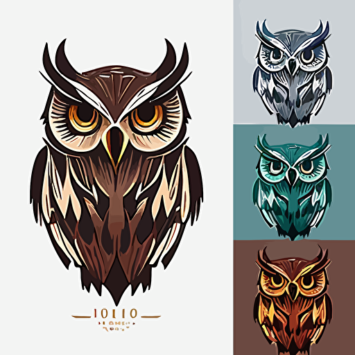 a minimal vector logotype of an owl, low details, 3 colors, trend on behance