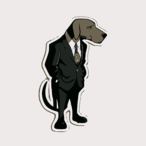 dog in black business suit, mike mignola style, white background, vector, full detailed sticker