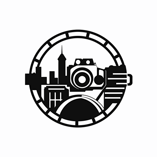 a simple and flat modern vector logo of Atlas, Cinema, Film, Cam, black and white, white background