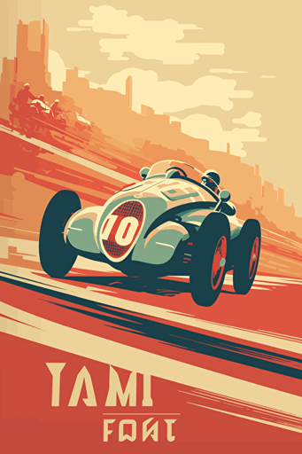poster art, racing sport event from 1940's, minimalistic vector style,