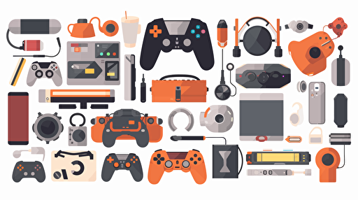 Mix set of all kinds of items for sports, hobbies, gaming, education, simple flat design, vector illustration, isolated elements, simple white background