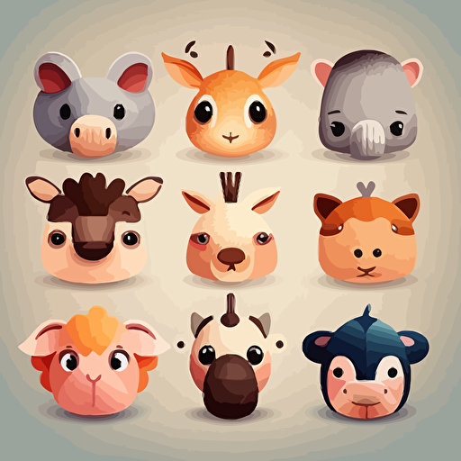 10 cute cartoon vector style animal head for kids without background