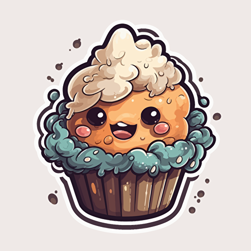 character adorable cupcake cartoon sticker vector Illustration, in the style of light gray and brown, aggressive digital illustration, cloudpunk, multiple filter effect, fluid, high resolution, nikon af600