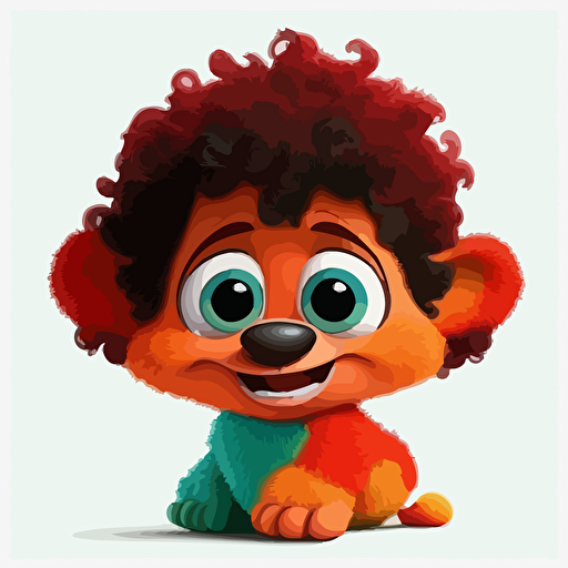 A saturated colorfull baby fur spanish, goofy looking, smiling, white background, vector art , pixar style