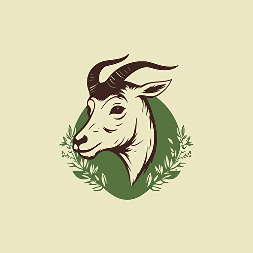 vector image, minimalistic, goat head with herbs in its mouth, logo style, simple