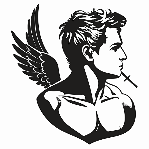 simple vector art of cupid, en profil, black on white background