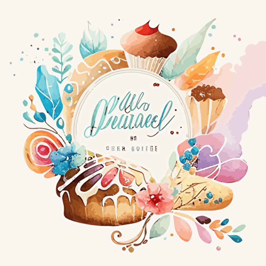 Consider creating a vector logo that features a sillhouette of baked goods . This could include cakes, cookies, bread, etc. All of the elements could be rendered in vector detail and rich, pastel watercolors, set against a pure white background