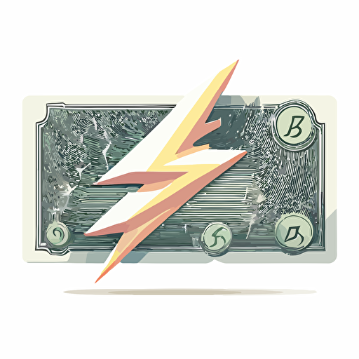 vector illustration of lightning on a dollar bill. modern, white background, 2d, cartoon