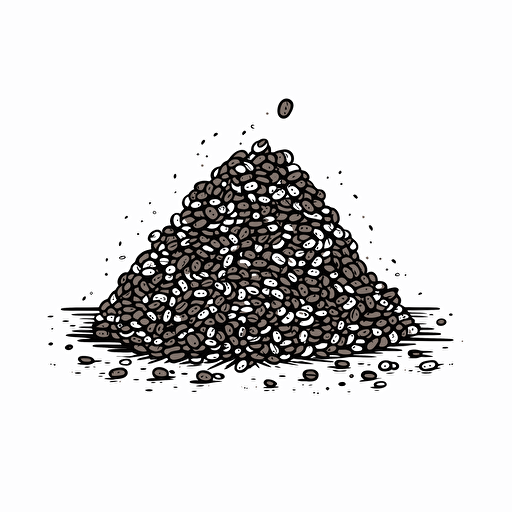 pile of coffee beans vector illustration, black and white, simple, minimalist illustrator, flat illustrations, spontaneous marks, simple line work