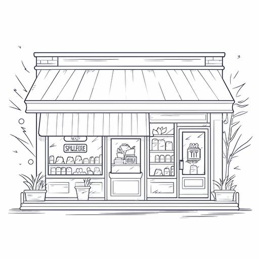 2d outline, simple vector, store open on white background