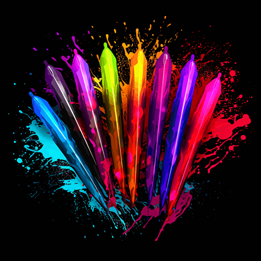 very bright pen and ink fourishes vector style, neon color