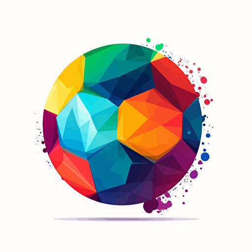 Colorful logo for kids on a pure white background representing a soccer ball. Intricately detailed, abstract art, color grading, vector design, primary colors HEX: 5B7ABC and HEX: F5A5C8, secondary colors HEX: C8D35F HEX: 9DDAE9 HEX: FEE252