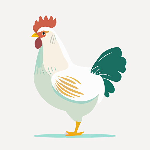 white hen chicken, white background, childrens book flat color vector art